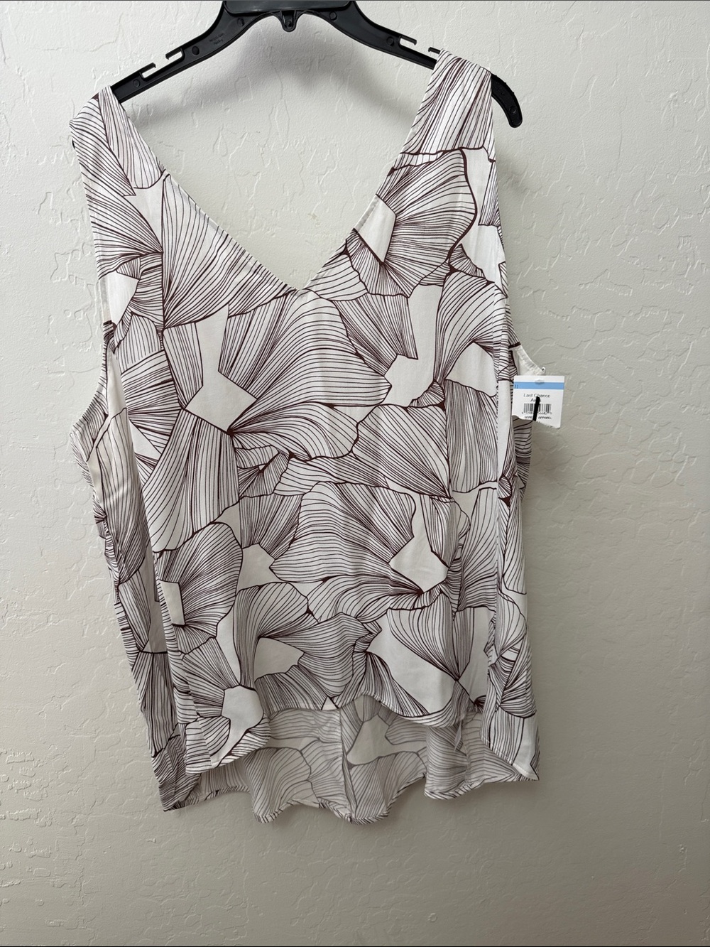 Nordstrom White Tank Top with Brown Floral Line Print